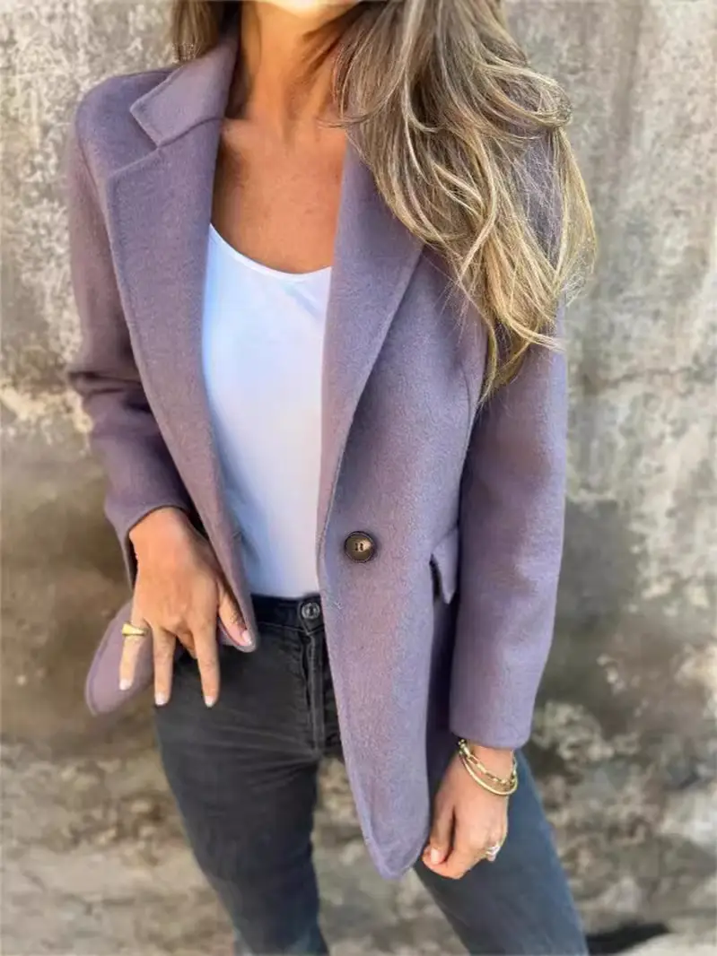 Women's Purple Pure Color Single Button Jacket - Image 9