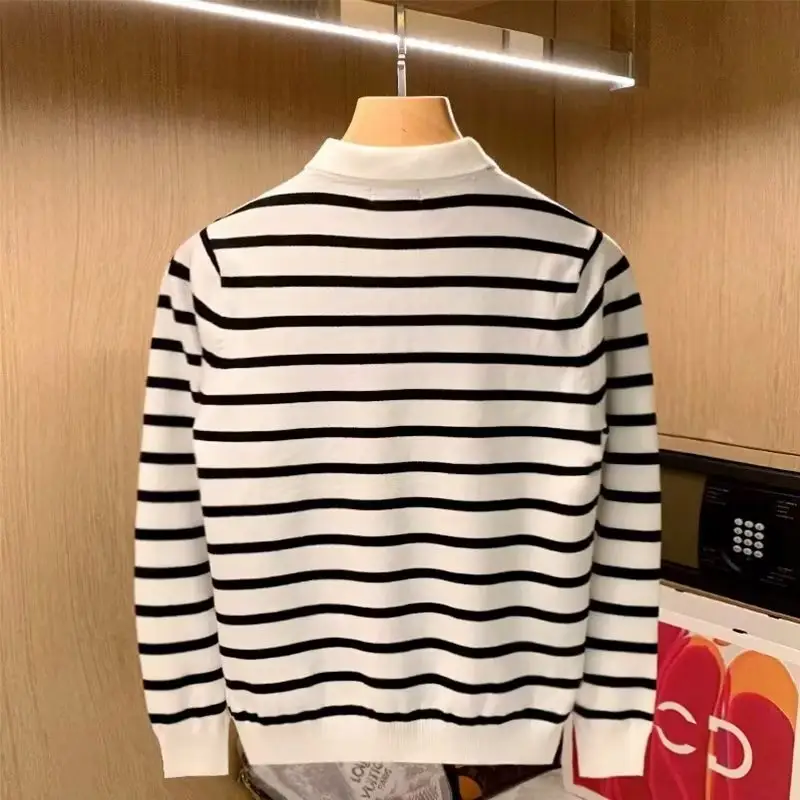 Men Blue Striped Polo Shirt Light Mature Style - Image 5