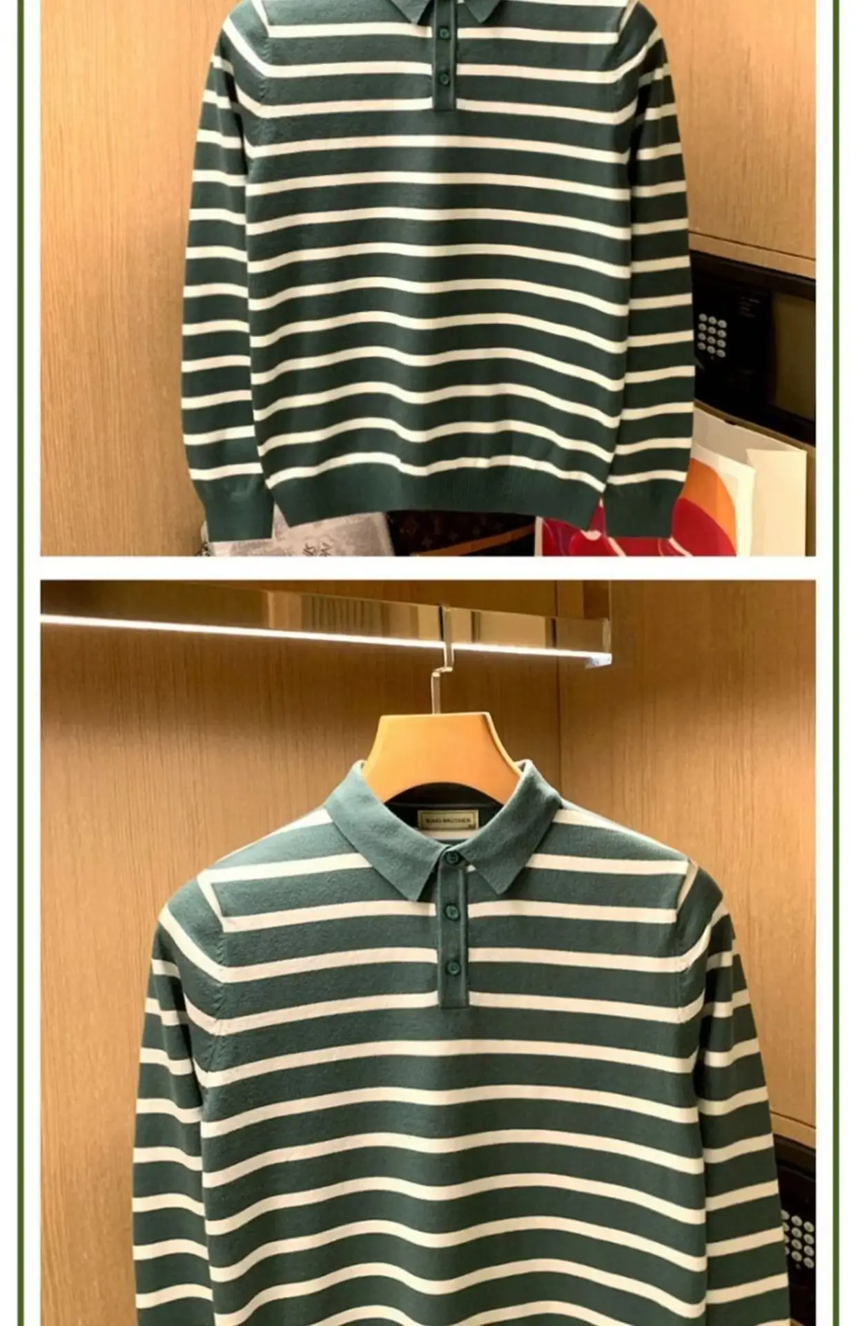 Men Blue Striped Polo Shirt Light Mature Style — feature 10