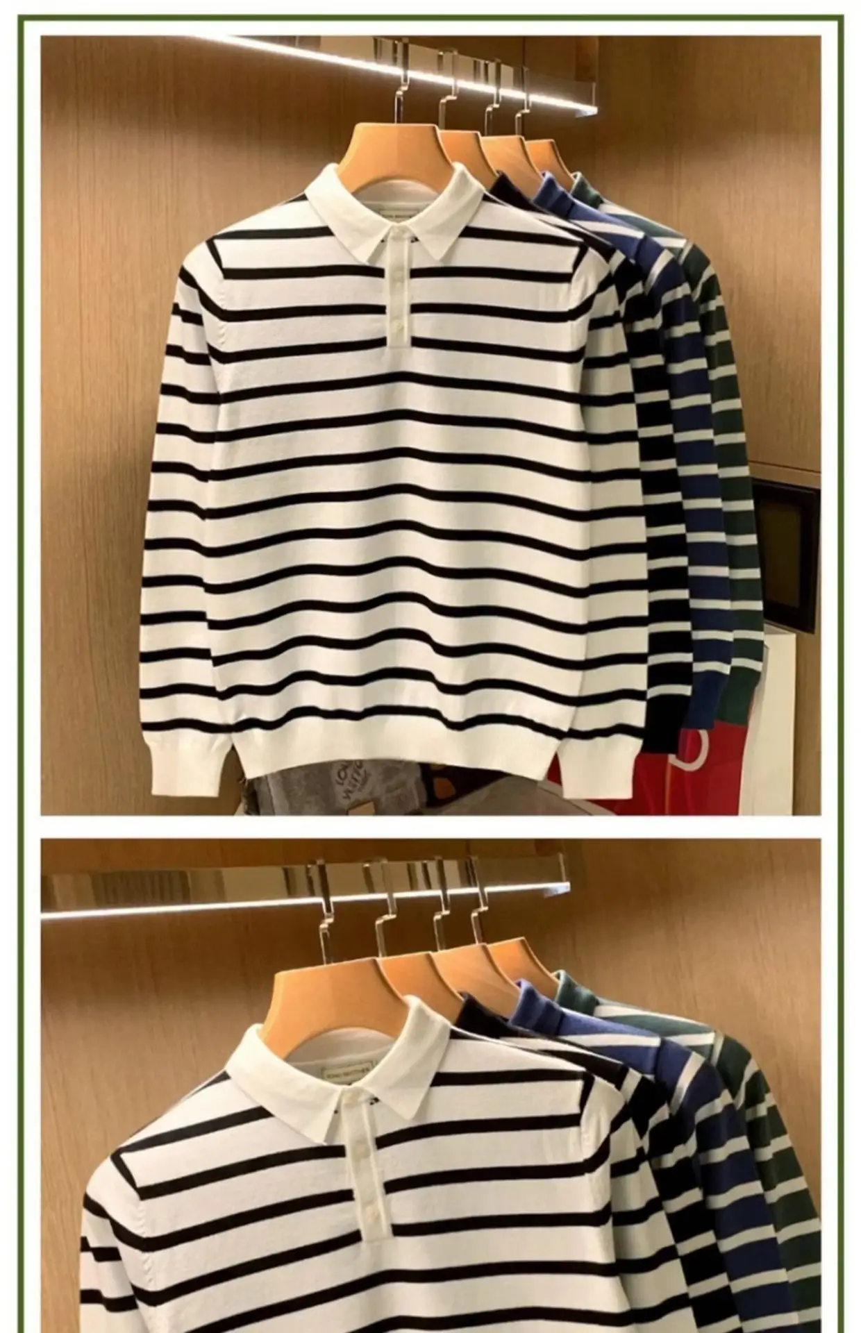 Men Blue Striped Polo Shirt Light Mature Style — feature 2