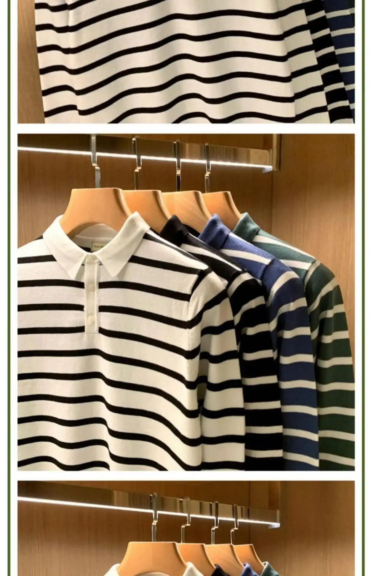 Men Blue Striped Polo Shirt Light Mature Style — feature 3