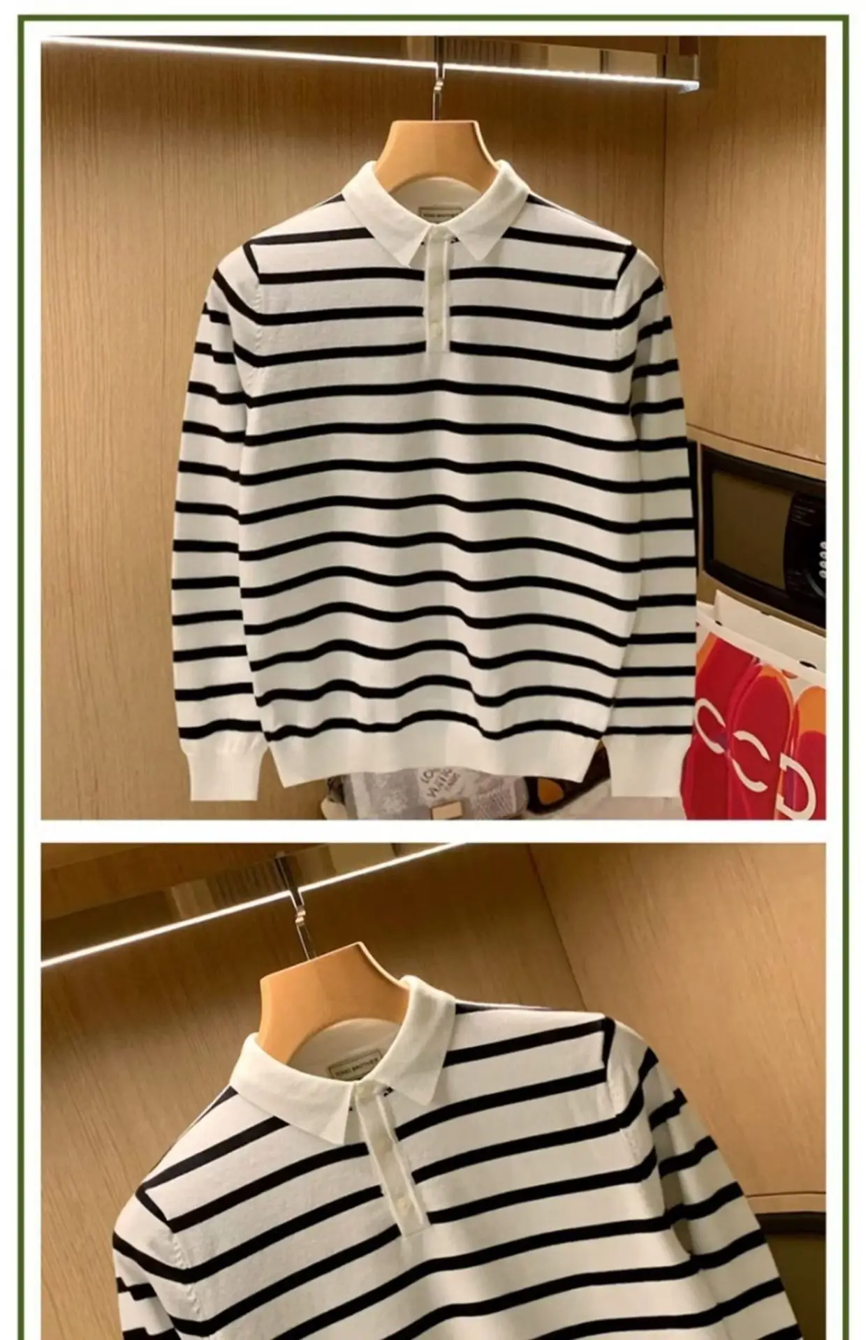 Men Blue Striped Polo Shirt Light Mature Style — feature 5