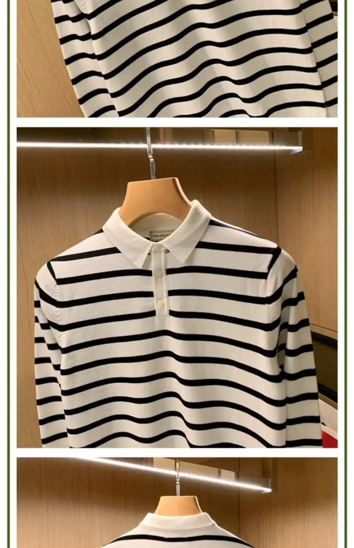 Men Blue Striped Polo Shirt Light Mature Style — feature 6