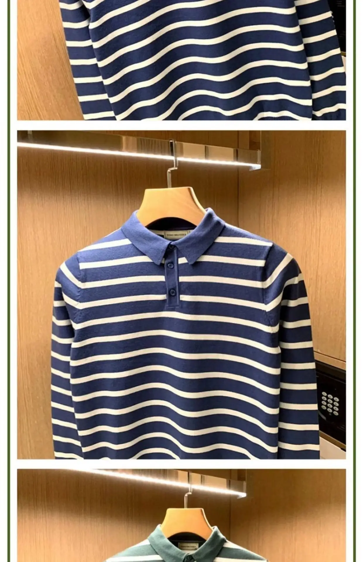 Men Blue Striped Polo Shirt Light Mature Style — feature 9