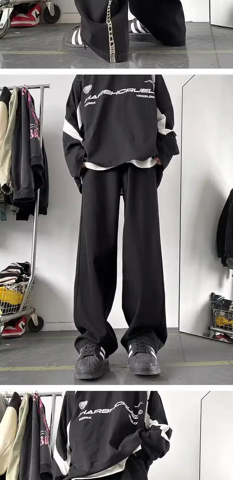 Men's Pure Black Embroidered Straight Pants Winter Ruffian Handsome — feature 6