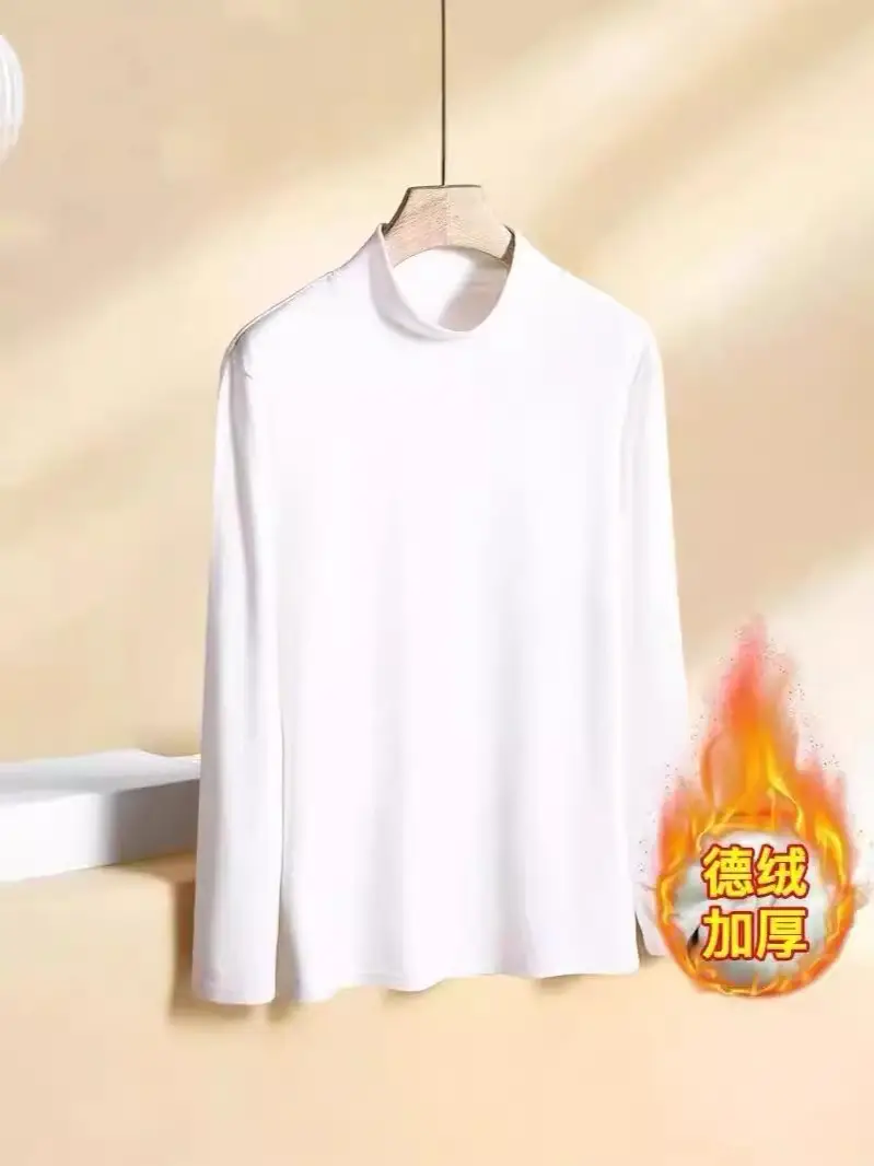 Men's Warm Double-Sided Velvet T-Shirt Brown - Image 9