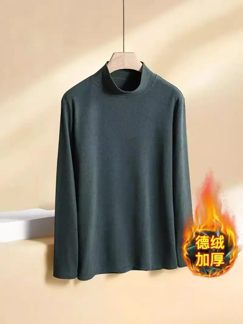 Men's Warm Double-Sided Velvet T-Shirt Brown - Image 11