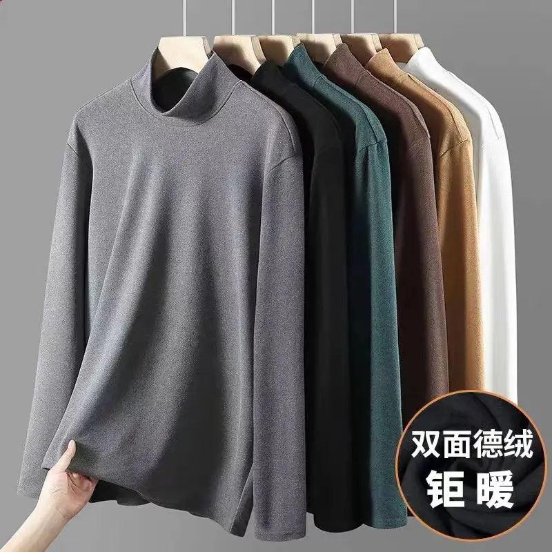 Men's Warm Double-Sided Velvet T-Shirt Brown — feature 4