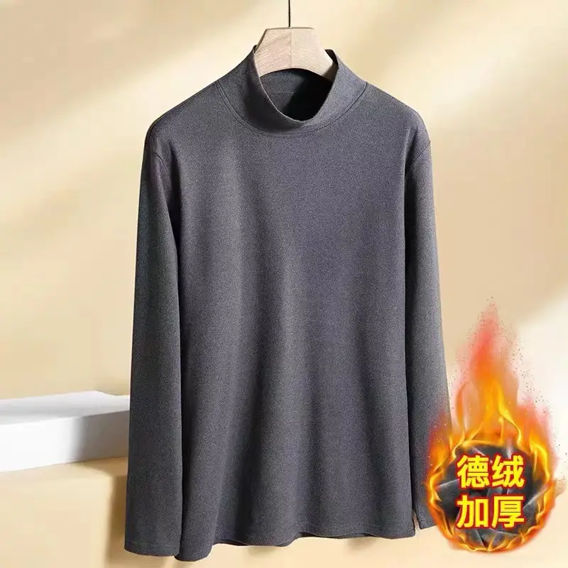 Men's Warm Double-Sided Velvet T-Shirt Brown — feature 7