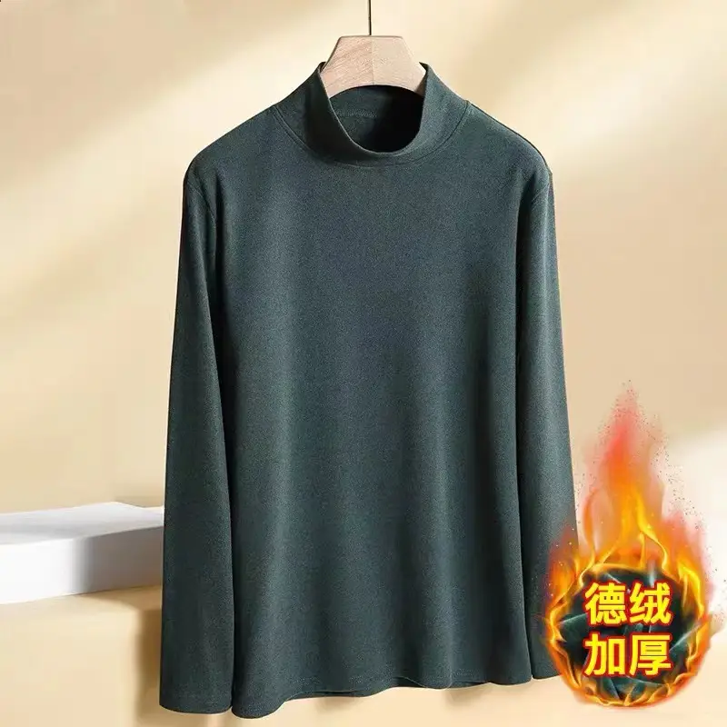 Men's Warm Double-Sided Velvet T-Shirt Brown — feature 8