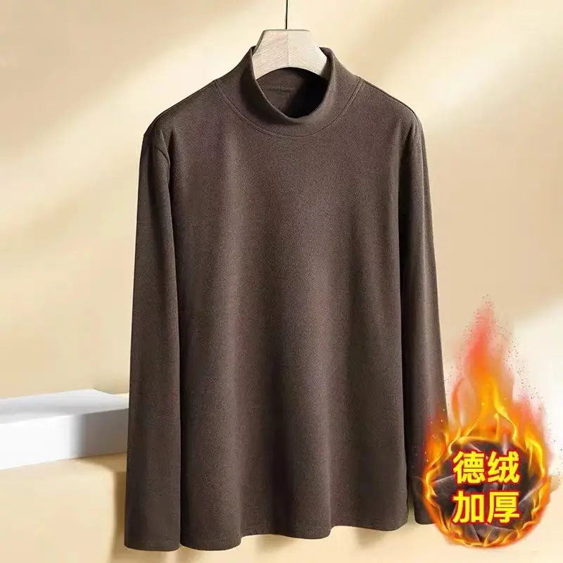 Men's Warm Double-Sided Velvet T-Shirt Brown — feature 9