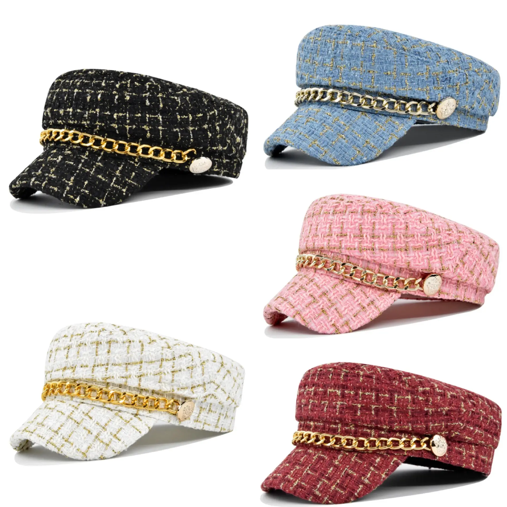 Women Plaid Woolen Berets Navy Cap Autumn Winter Military Style - Image 6