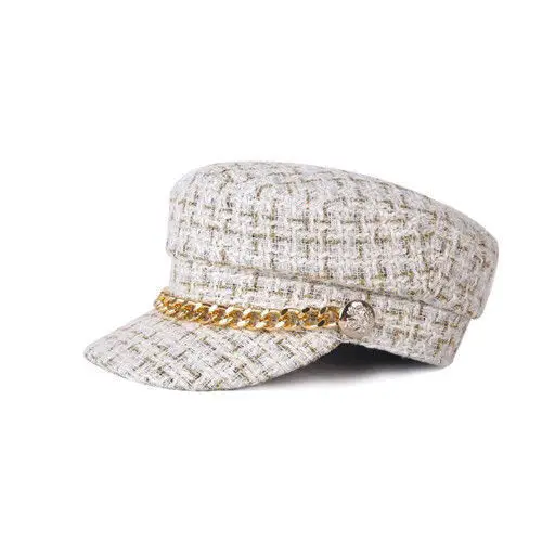 Women Plaid Woolen Berets Navy Cap Autumn Winter Military Style - Image 2
