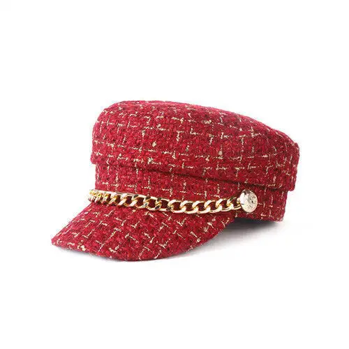 Women Plaid Woolen Berets Navy Cap Autumn Winter Military Style - Image 3