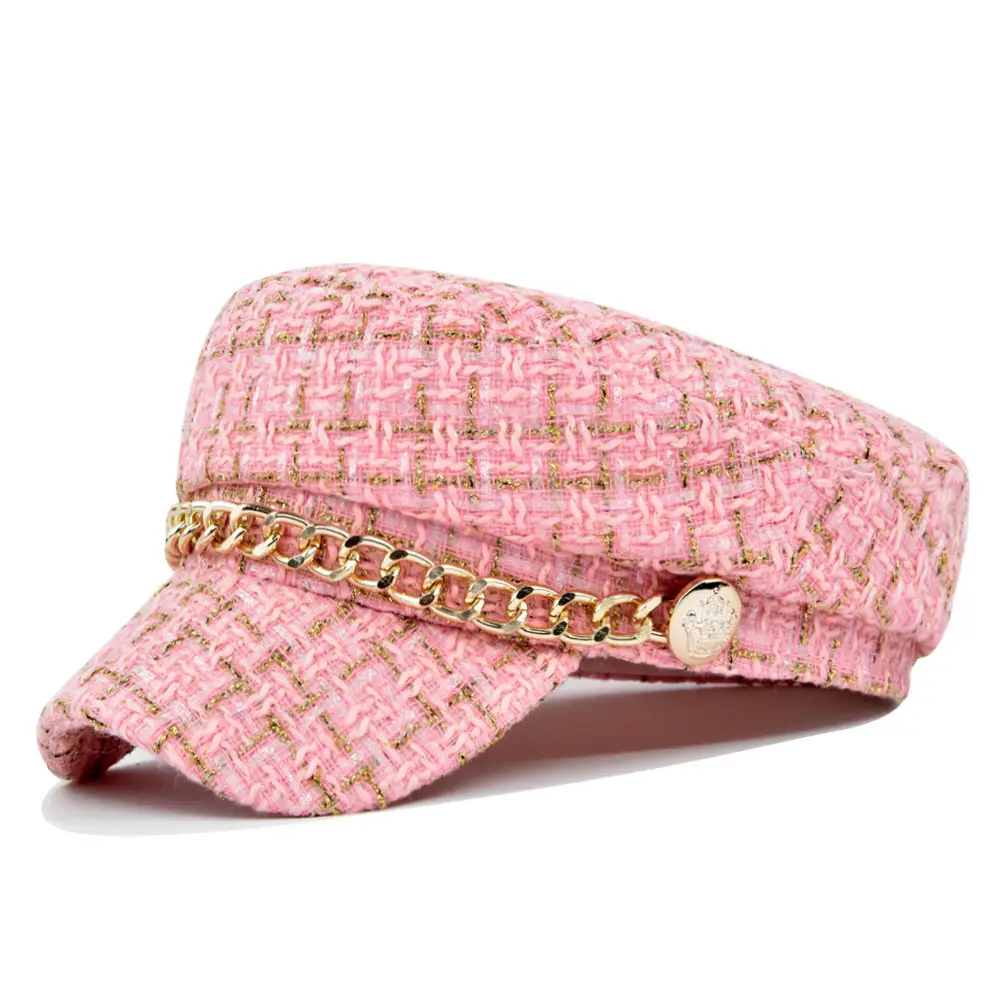 Women Plaid Woolen Berets Navy Cap Autumn Winter Military Style - Image 4