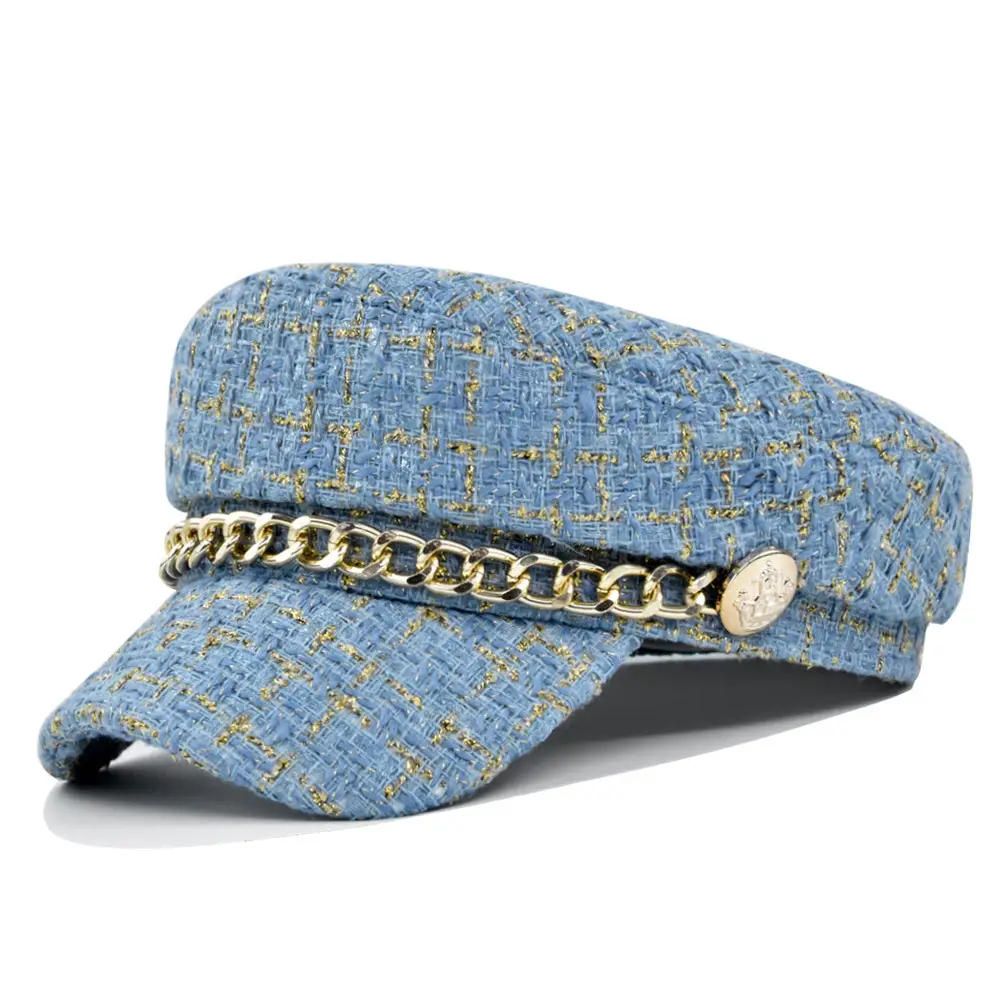 Women Plaid Woolen Berets Navy Cap Autumn Winter Military Style - Image 5