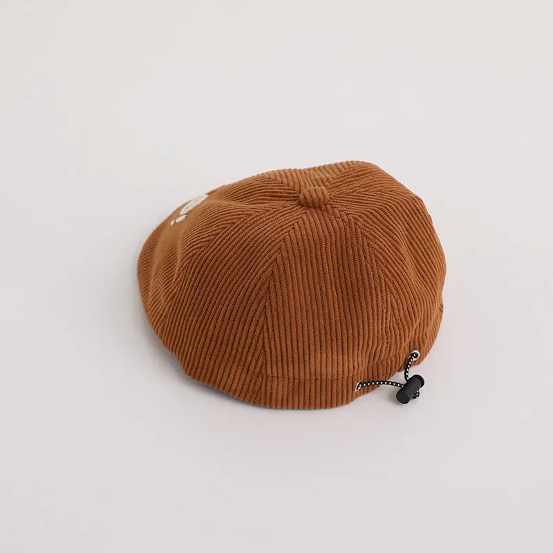Children's Brown Ribbed Hat with "Hello!" Print - Image 9