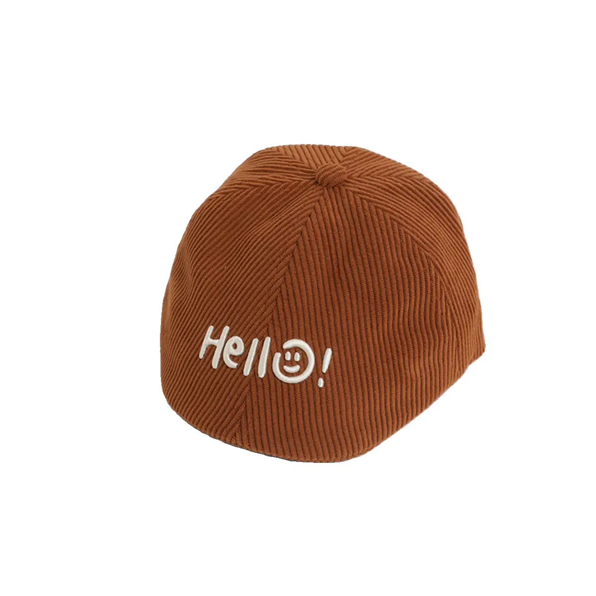 Children's Brown Ribbed Hat with "Hello!" Print - Image 10