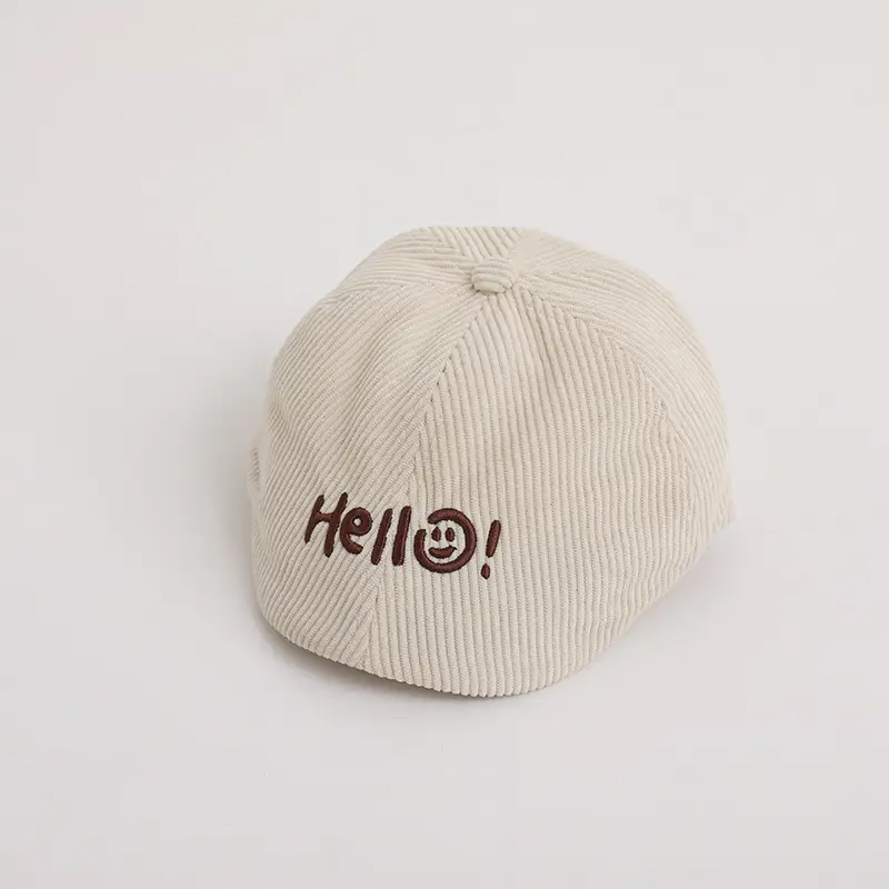Children's Brown Ribbed Hat with "Hello!" Print - Image 2