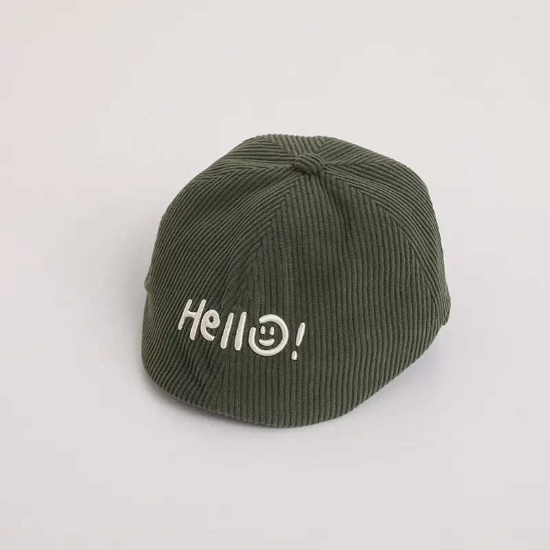 Children's Brown Ribbed Hat with "Hello!" Print - Image 5