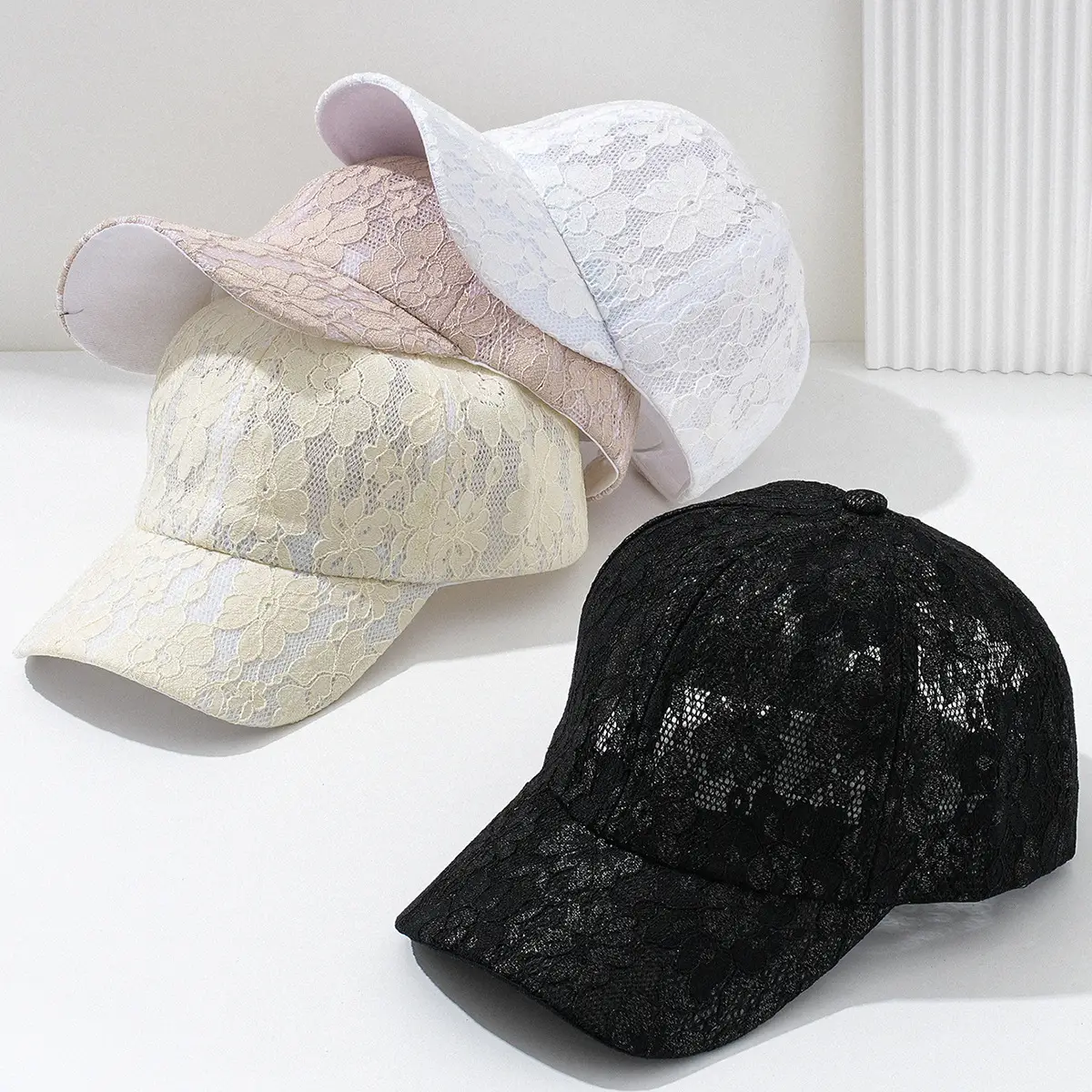 Lace Hollow Baseball Cap Women Men Cream - Image 5