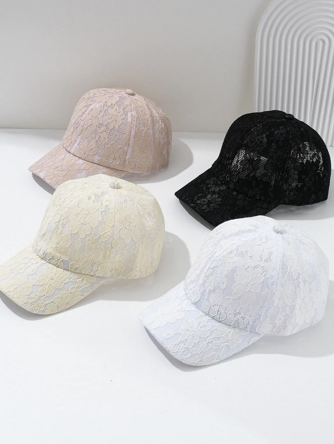 Lace Hollow Baseball Cap Women Men Cream — feature 1