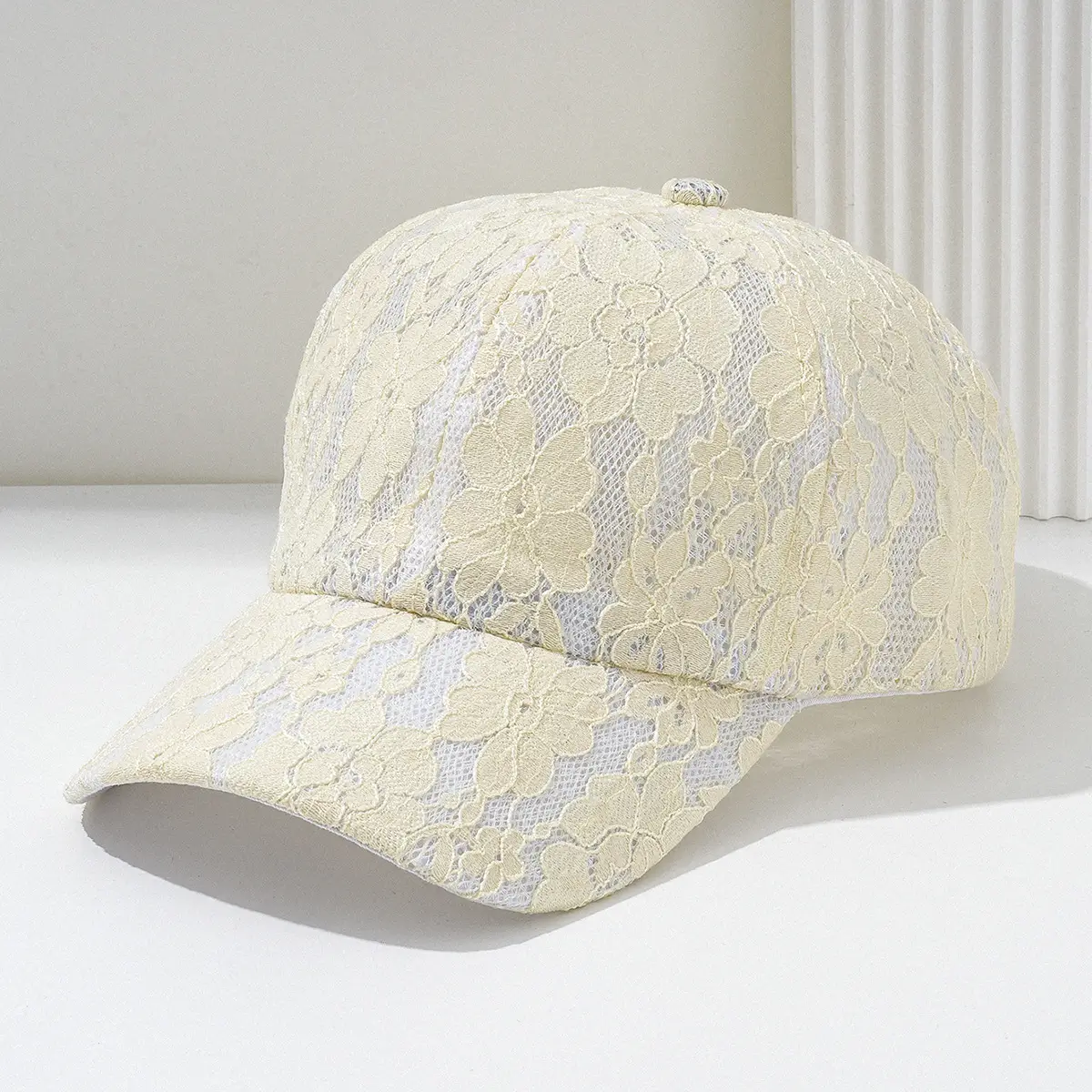 Lace Hollow Baseball Cap Women Men Cream - Image 4