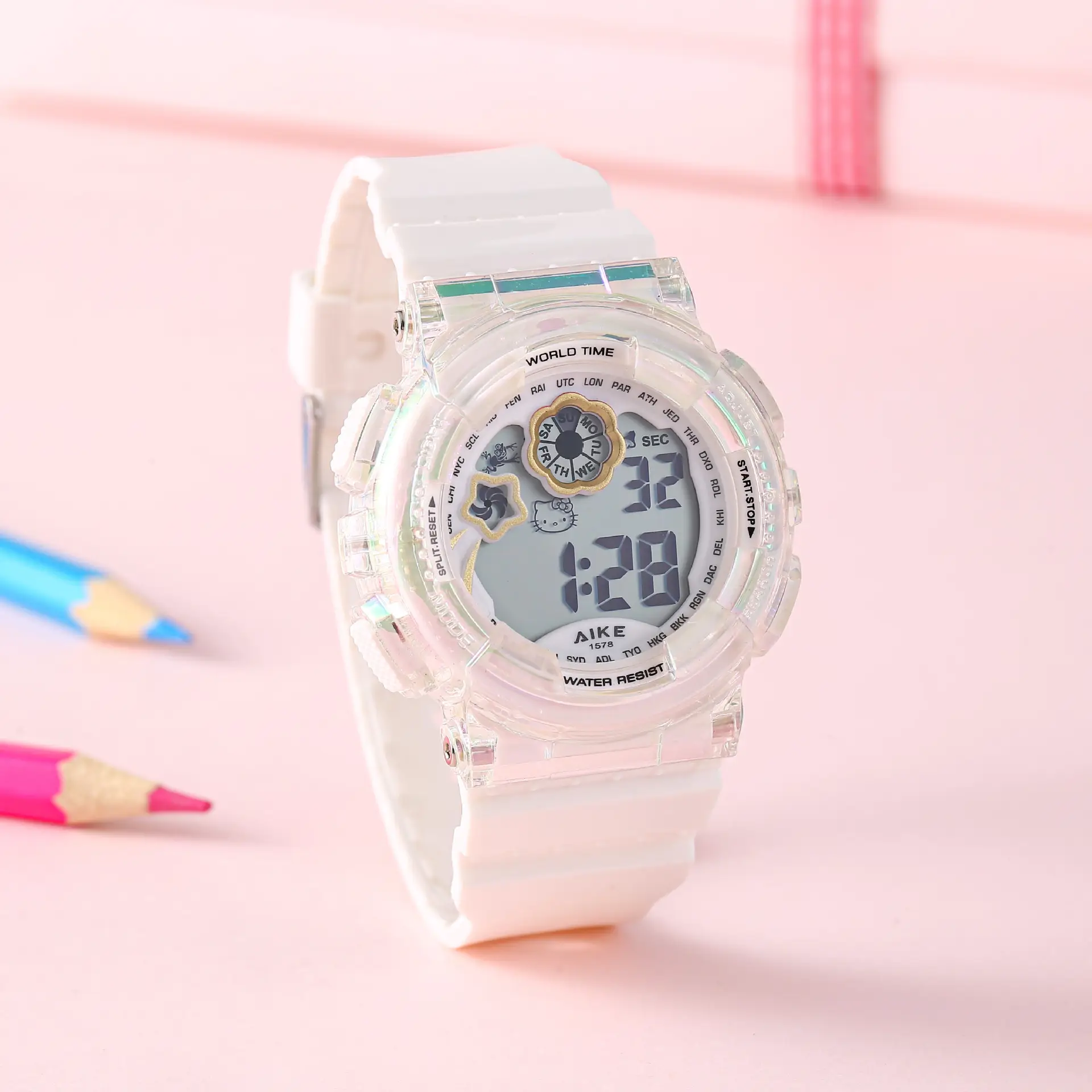 Kids Waterproof Digital Watch White LED Display