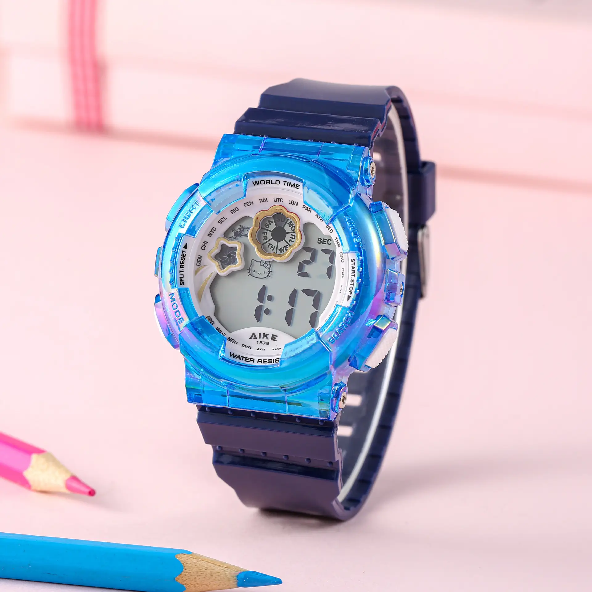 Kids Waterproof Digital Watch White LED Display