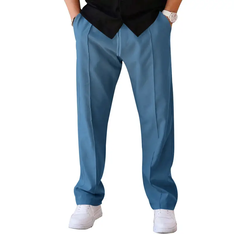 Men's Navy Blue Loose Straight Sports Pants Spring Summer - Image 14