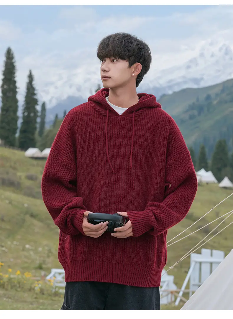 Maroon Hooded Sweatshirt 2024 Winter Casual Wear — feature 22