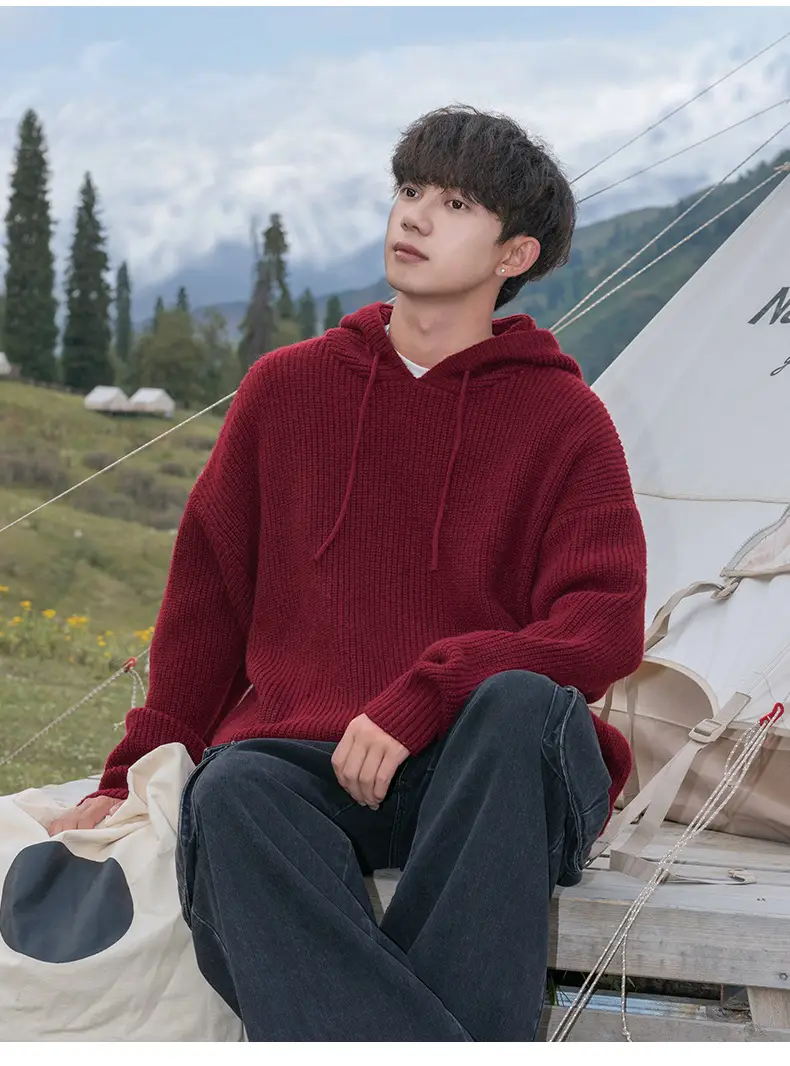 Maroon Hooded Sweatshirt 2024 Winter Casual Wear — feature 23