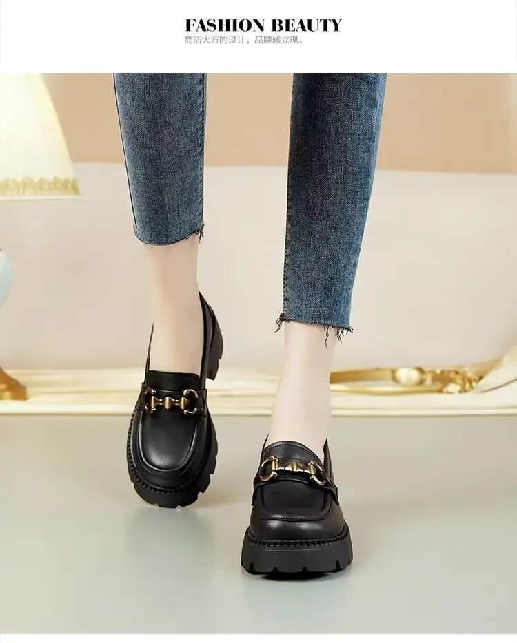 Women Black Leather Thick Heel Loafers 2024 — feature 4