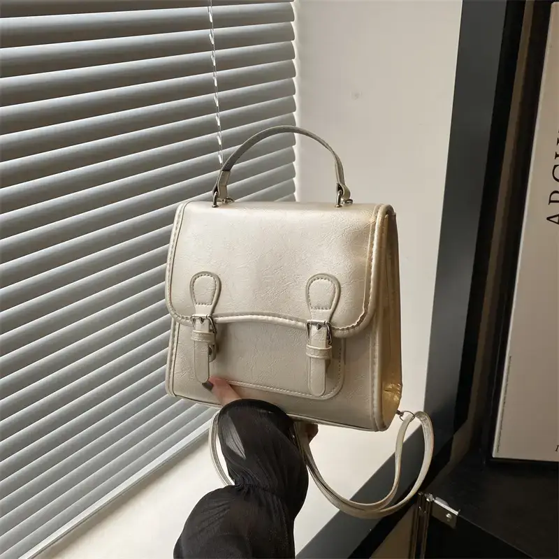 2024 Black Textured Shoulder Backpack with Double Buckle Closure - Image 6