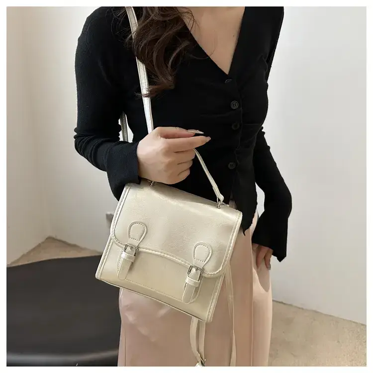2024 Black Textured Shoulder Backpack with Double Buckle Closure — feature 11