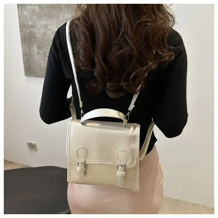 2024 Black Textured Shoulder Backpack with Double Buckle Closure — feature 12