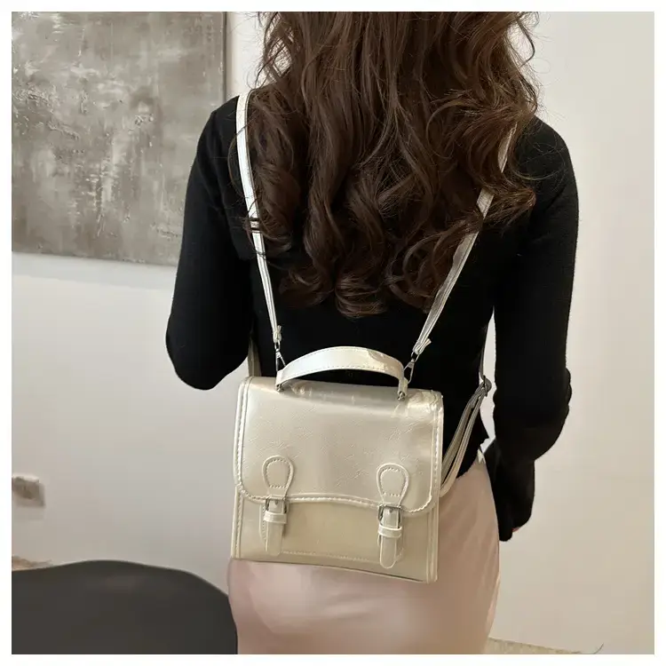2024 Black Textured Shoulder Backpack with Double Buckle Closure — feature 13