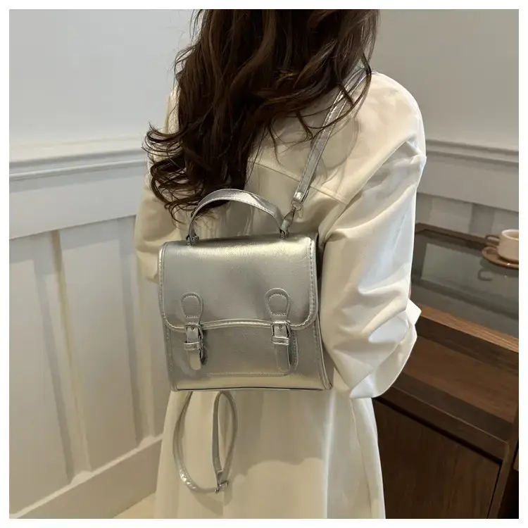 2024 Black Textured Shoulder Backpack with Double Buckle Closure — feature 14