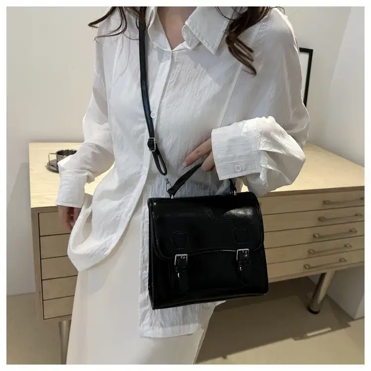 2024 Black Textured Shoulder Backpack with Double Buckle Closure — feature 19