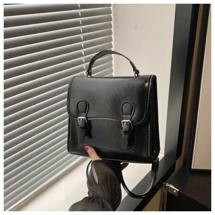 2024 Black Textured Shoulder Backpack with Double Buckle Closure — feature 21
