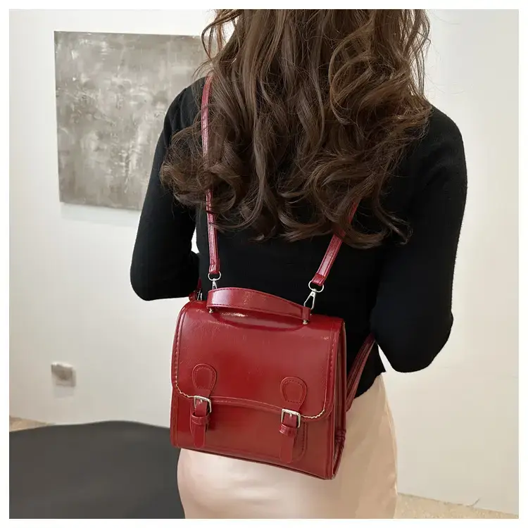 2024 Black Textured Shoulder Backpack with Double Buckle Closure — feature 8