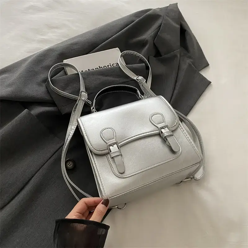 2024 Black Textured Shoulder Backpack with Double Buckle Closure - Image 3