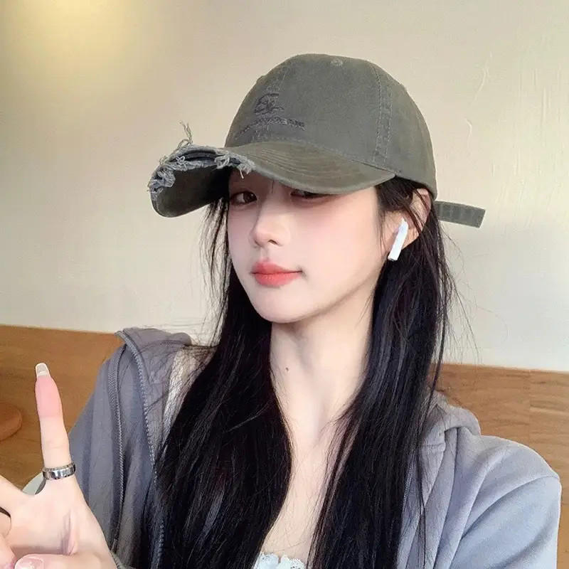 Women Retro Hole Baseball Cap Sunshade Grey - Image 2