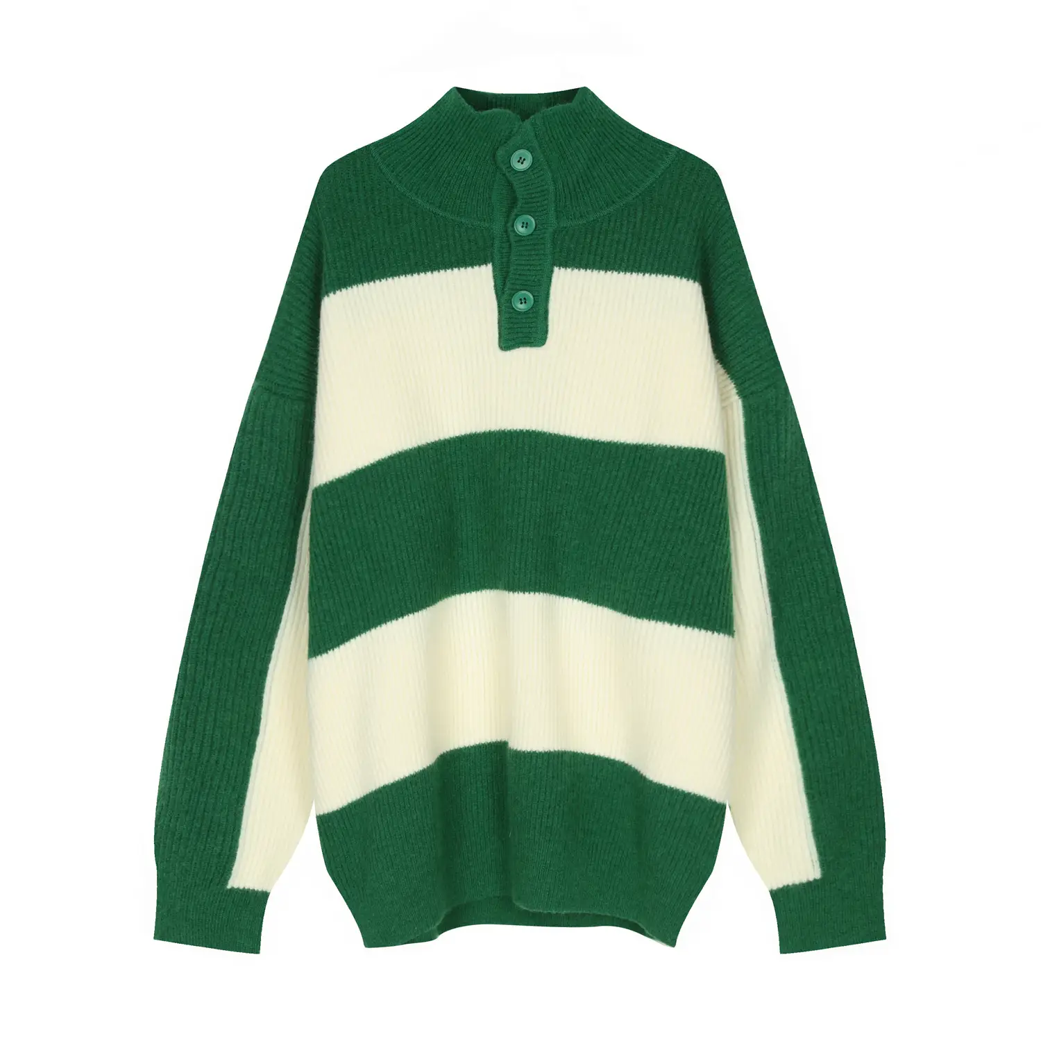 Men Striped Turtleneck Sweater Black Cream Loose Winter - Image 2