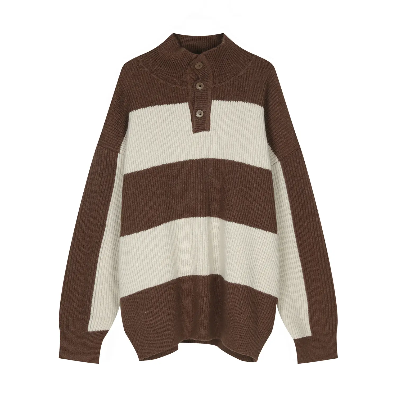 Men Striped Turtleneck Sweater Black Cream Loose Winter - Image 3