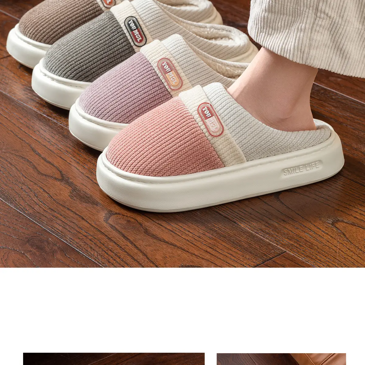 Men's Pink Fleece Lined Warm Slippers Autumn Winter — feature 20