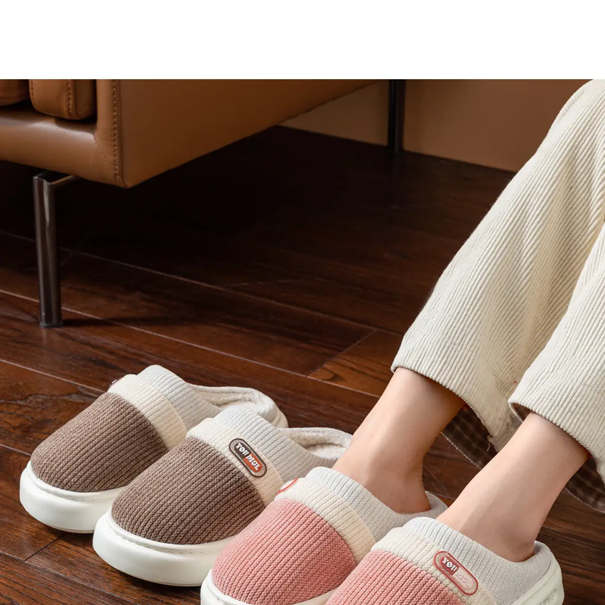 Men's Pink Fleece Lined Warm Slippers Autumn Winter — feature 23