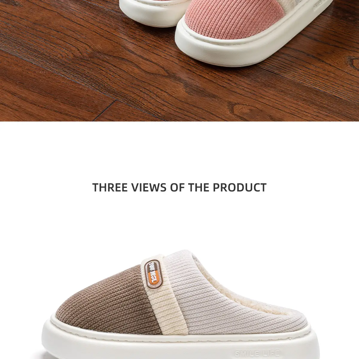 Men's Pink Fleece Lined Warm Slippers Autumn Winter — feature 24