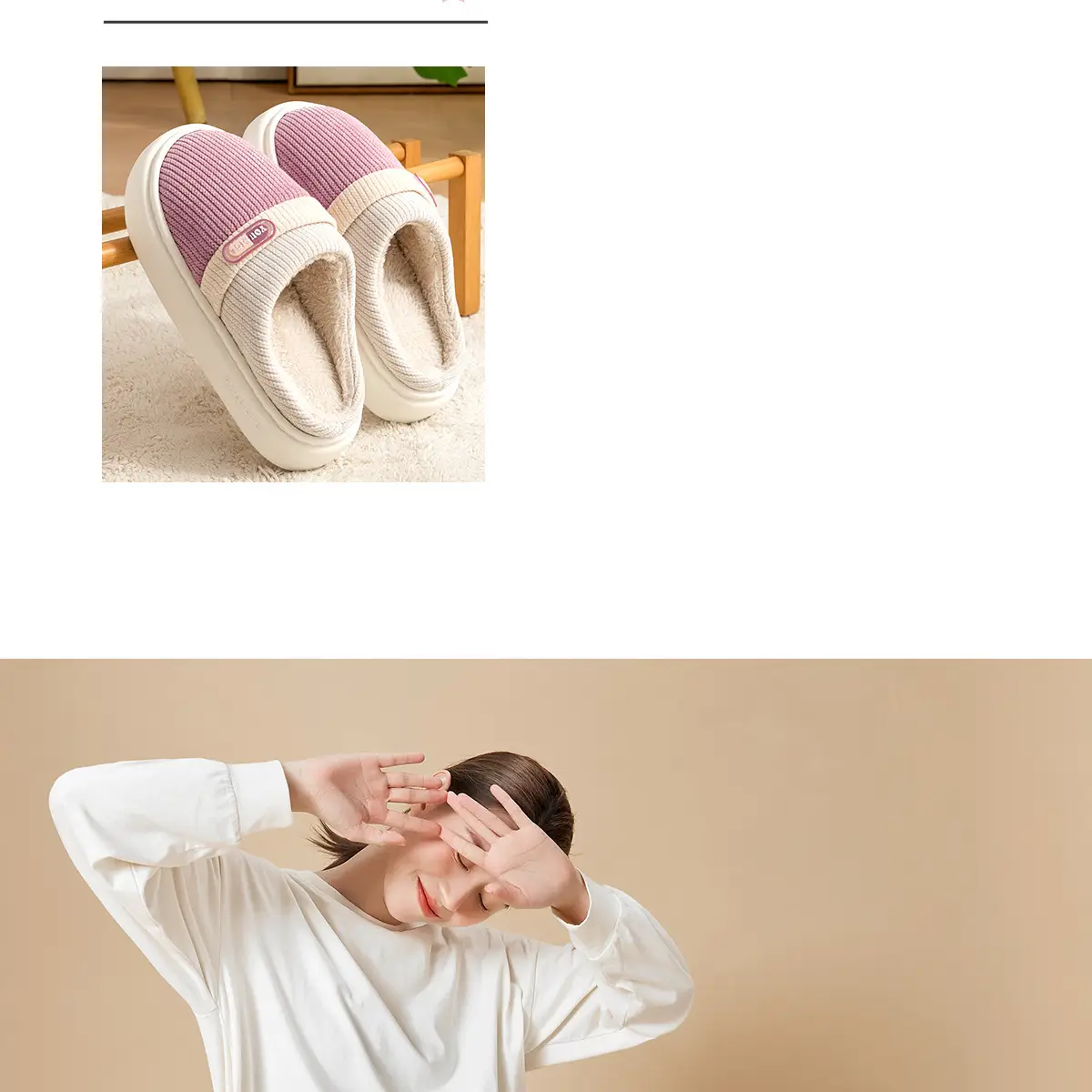 Men's Pink Fleece Lined Warm Slippers Autumn Winter — feature 8