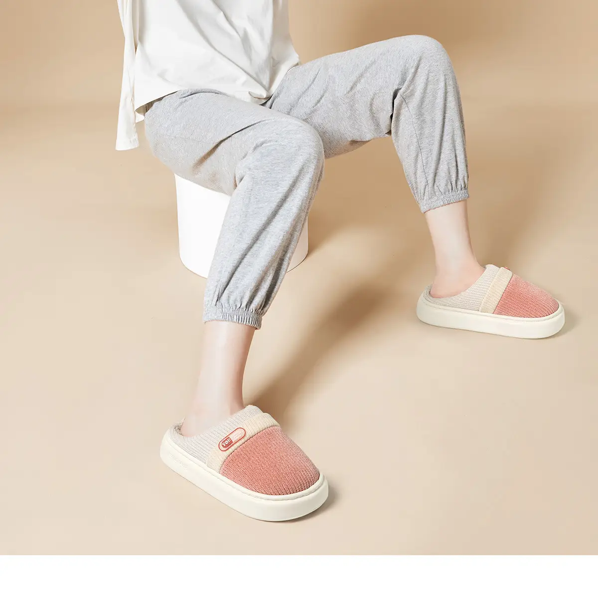 Men's Pink Fleece Lined Warm Slippers Autumn Winter — feature 9